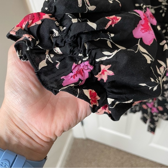 Free People Lighten Up Black Floral Button Down Tie Waist Mini Dress Size Small - Picture 8 of 9